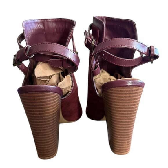 Penny Love Kenny Maroon Red Suede Strappy Block Heels Size 10 - Picture 5 of 8